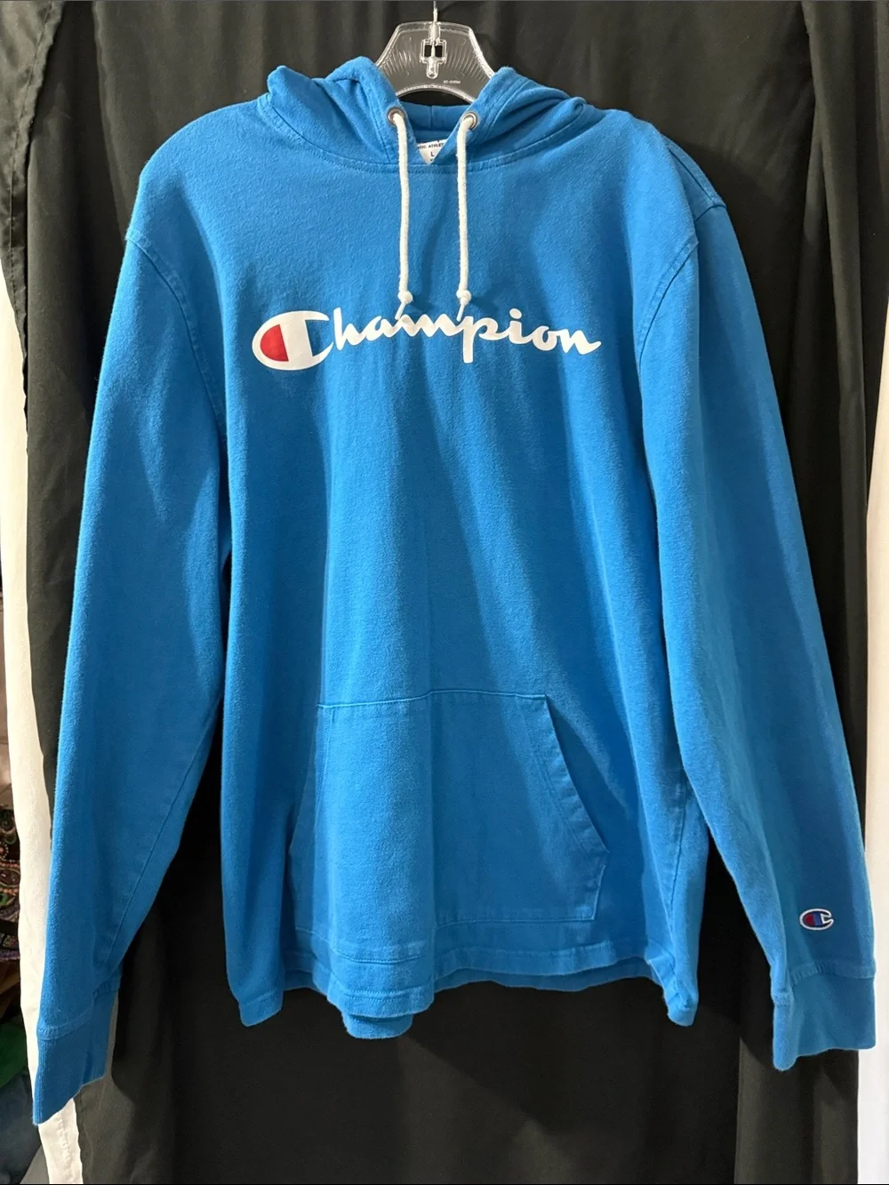 Champion Blue Crewneck Hooded Sweatshirt with White Logo